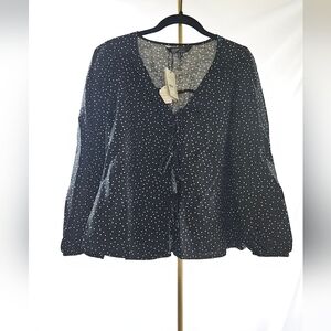 Nobody’s Child Bernadetta Micro Spot Tie-Front Blouse Black White